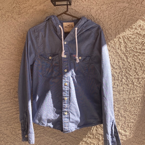 Hollister‘s denim button up hoodie men’s large - Picture 3 of 8